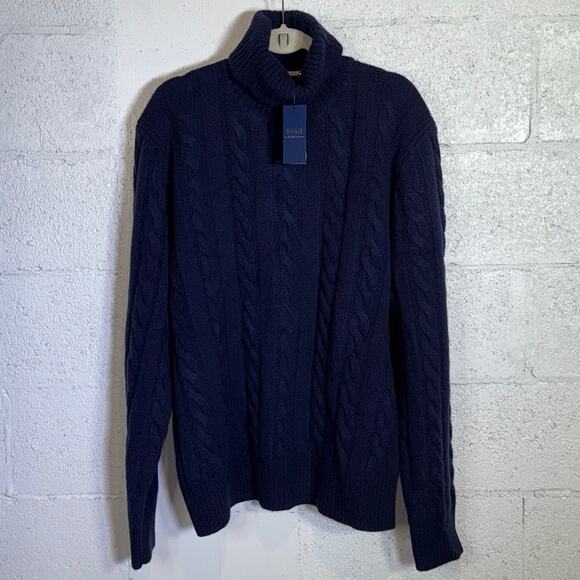 Polo Ralph Lauren Cable Knit Wool Cashmere Turtleneck Sweater Navy XXL NWT $348 - Picture 1 of 10